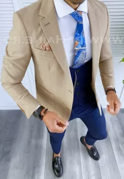 Sacou barbati bej slim fit B5307 X22-2 imagine