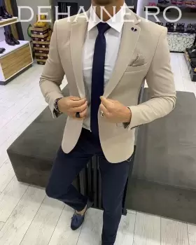 Sacou barbati bej slim fit ZR A3926 87-4 E imagine