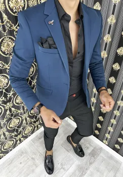 Sacou barbati bleumarin slim fit B8323 102 imagine