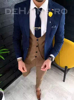 Sacou barbati bleumarin slim fit ZR A3911 E imagine