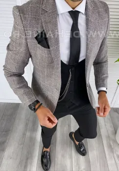 Sacou barbati in carouri slim fit 1263 P18-3.3 imagine