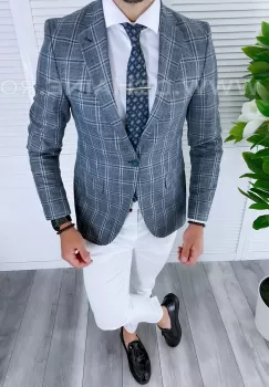 Sacou barbati in carouri slim fit B1485 X13-1 imagine