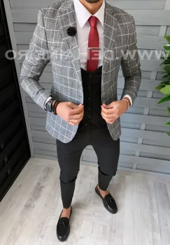 Sacou barbati in carouri slim fit B1486 N8-3.1 imagine