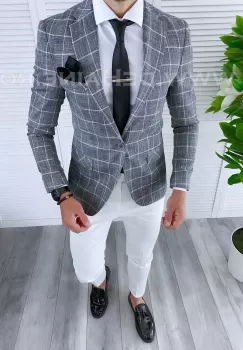 Sacou barbati in carouri slim fit B1486 X5-3 imagine