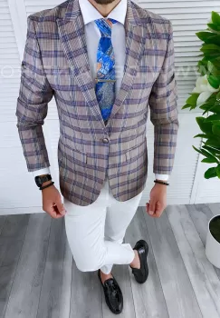 Sacou barbati in carouri slim fit B4239 X11-4 imagine