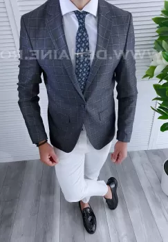 Sacou barbati in carouri slim fit B4241 X12-4 imagine