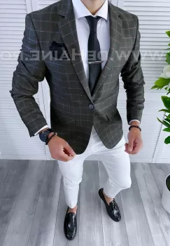 Sacou barbati in carouri slim fit B4242 X12-1 imagine