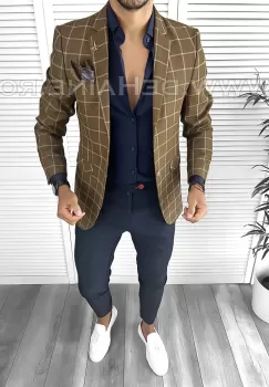 Sacou barbati in carouri slim fit B4255 X11-3.4 imagine