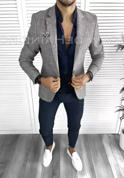 Sacou barbati in carouri slim fit B4976 X22  imagine