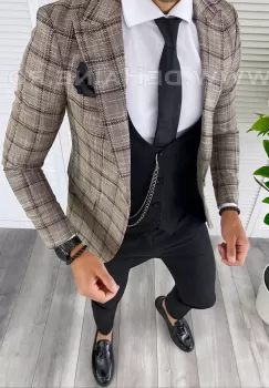 Sacou barbati in carouri slim fit B4979 X16-5 imagine