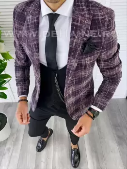 Sacou barbati in carouri slim fit B4980 86-3 E imagine