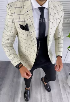 Sacou barbati in carouri slim fit B4991 S23 imagine