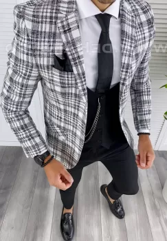 Sacou barbati in carouri slim fit B4993 X17-5  imagine