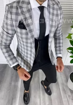 Sacou barbati in carouri slim fit B5005 S6/ X22-1 imagine