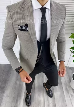 Sacou barbati in carouri slim fit B5009 X2-2  imagine