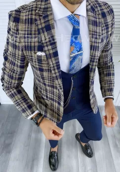 Sacou barbati in carouri slim fit B5289 X12-4 imagine