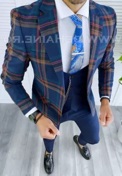 Sacou barbati in carouri slim fit B5299 X11-5 imagine