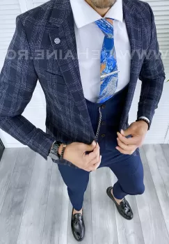 Sacou barbati in carouri slim fit B5315 S24 imagine