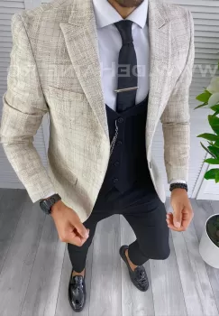 Sacou barbati in carouri slim fit B5579 X8-2 imagine