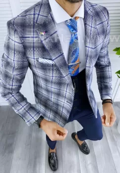 Sacou barbati in carouri slim fit B5592 P18-5.3 imagine