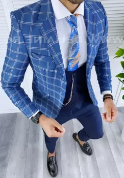 Sacou barbati in carouri slim fit B5611 S13 imagine