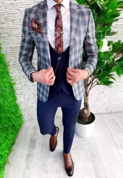 Sacou barbati in carouri slim fit ZR A4880 S4 imagine