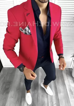 Sacou barbati rosu slim fit A4001 S14 E imagine