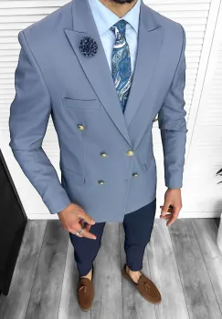 Sacou barbati slim fit  2 randuri de nasturi  gri 11848 imagine