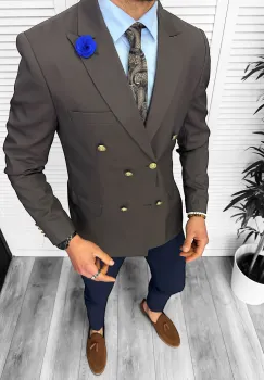 Sacou barbati slim fit  2 randuri de nasturi  maro 11853 imagine