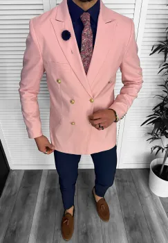 Sacou barbati slim fit  2 randuri de nasturi  roz  CU MI DEFECT DEF1184  O1-4.3 imagine