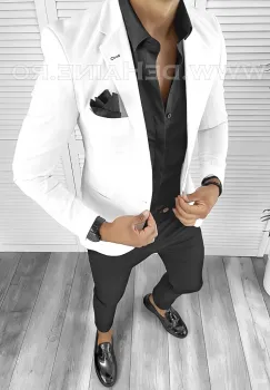 Sacou barbati slim fit alb DEFB8334 P18-3.3 imagine