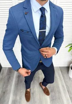 Sacou barbati slim fit  albastru 11878 imagine