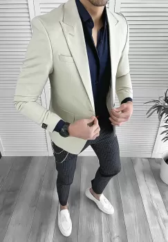 Sacou barbati slim fit bej 10126 E imagine