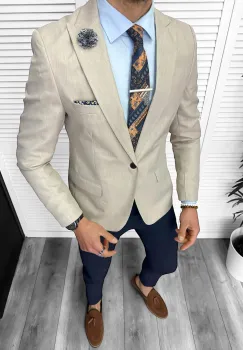 Sacou barbati slim fit  bej 11851 imagine