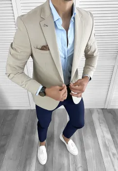 Sacou barbati slim fit bej CU MICI DEFECTE DEF876 P19-4.3 imagine