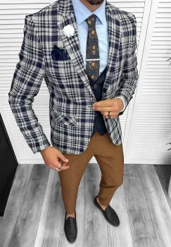 Sacou barbati slim fit bleumarin 13197 imagine