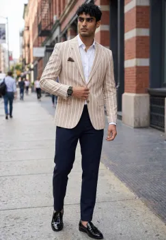 Sacou barbati slim fit dungi b3083 P19-1.3 imagine