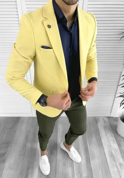 Sacou barbati slim fit galben  CU MIC DEFECT DEF10269  O3-1.1 imagine