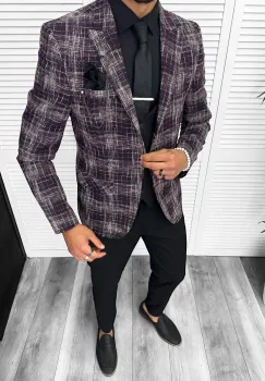 Sacou barbati slim fit grena 13197 imagine