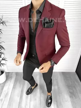 Sacou barbati slim fit grena B8341 67-3 E imagine