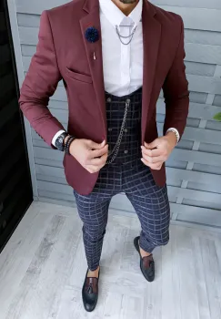 Sacou barbati slim fit grena B8768 D3-3.2 imagine