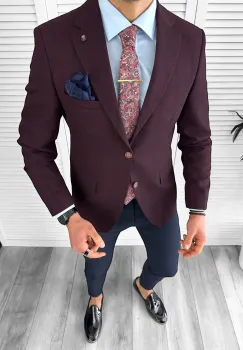 Sacou barbati slim fit  grena cu carouri  3562 imagine