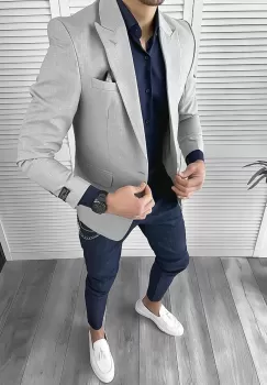 Sacou barbati slim fit gri 10121 E imagine