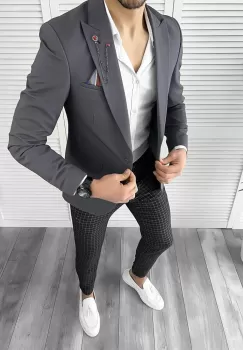 Sacou barbati slim fit gri 10273 E imagine