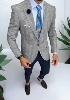 Sacou barbati slim fit gri 1031 imagine