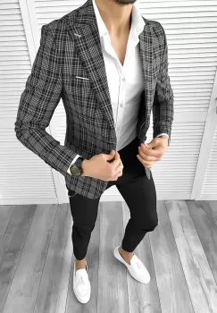 Sacou barbati slim fit gri 1162 imagine