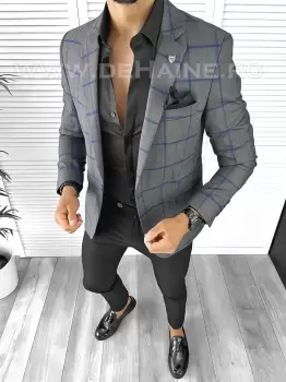 Sacou barbati slim fit gri in carouri B8279 8-2 E 65-2 imagine