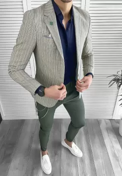 Sacou barbati slim fit in carouri 10123 E imagine