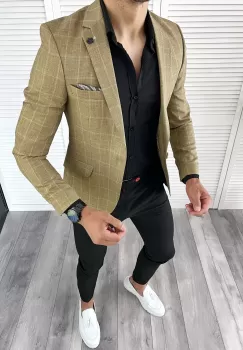 Sacou barbati slim fit in carouri 11978 D3-3.1 imagine