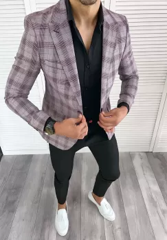 Sacou barbati slim fit in carouri 11982 D3-3.1 imagine